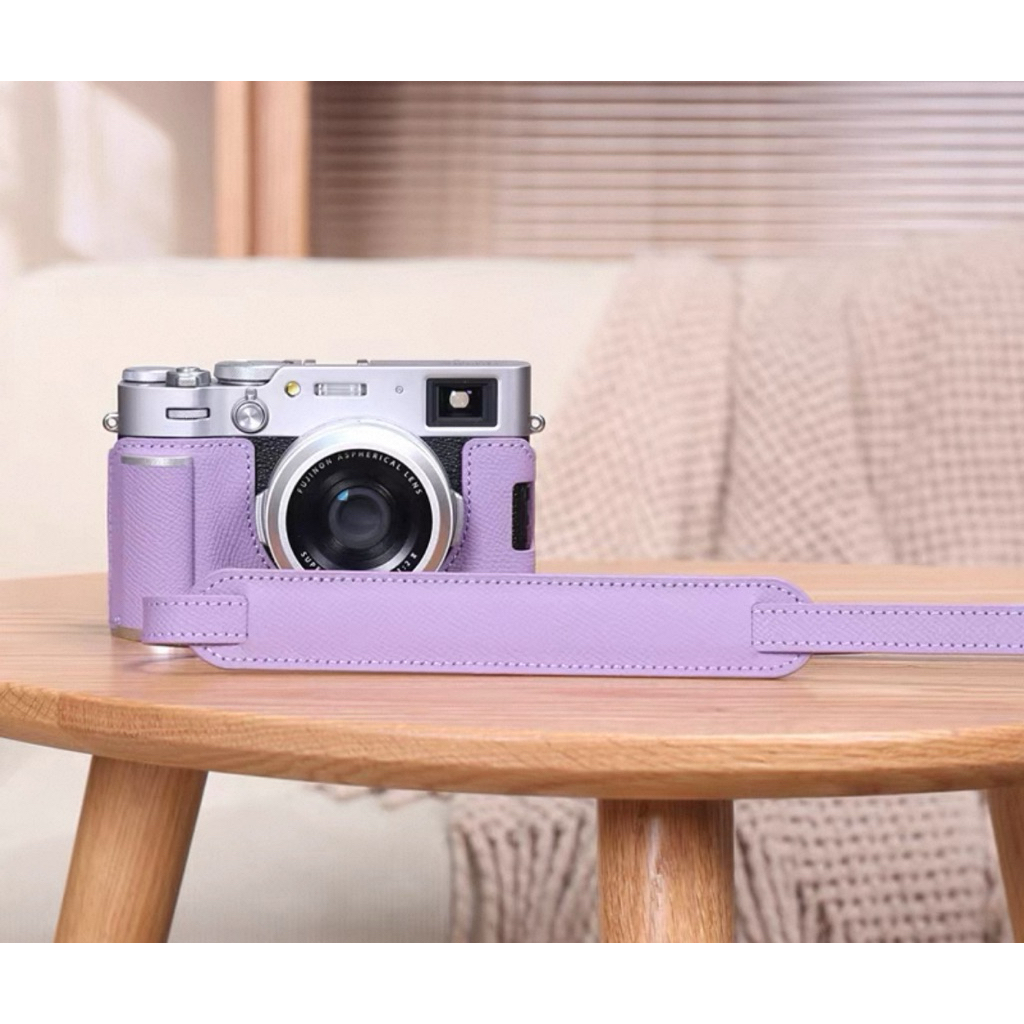 [SẴN SHIP] CASE - BAO DA FUJIFILM dòng 𝐗𝟏𝟎𝟎𝐕𝐈 màu tím DA THẬT - Kèm dây da dài