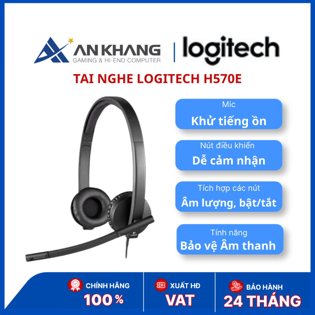 Tai nghe Logitech H570e | USB Headset | Khử ồn & Echo | Call Center