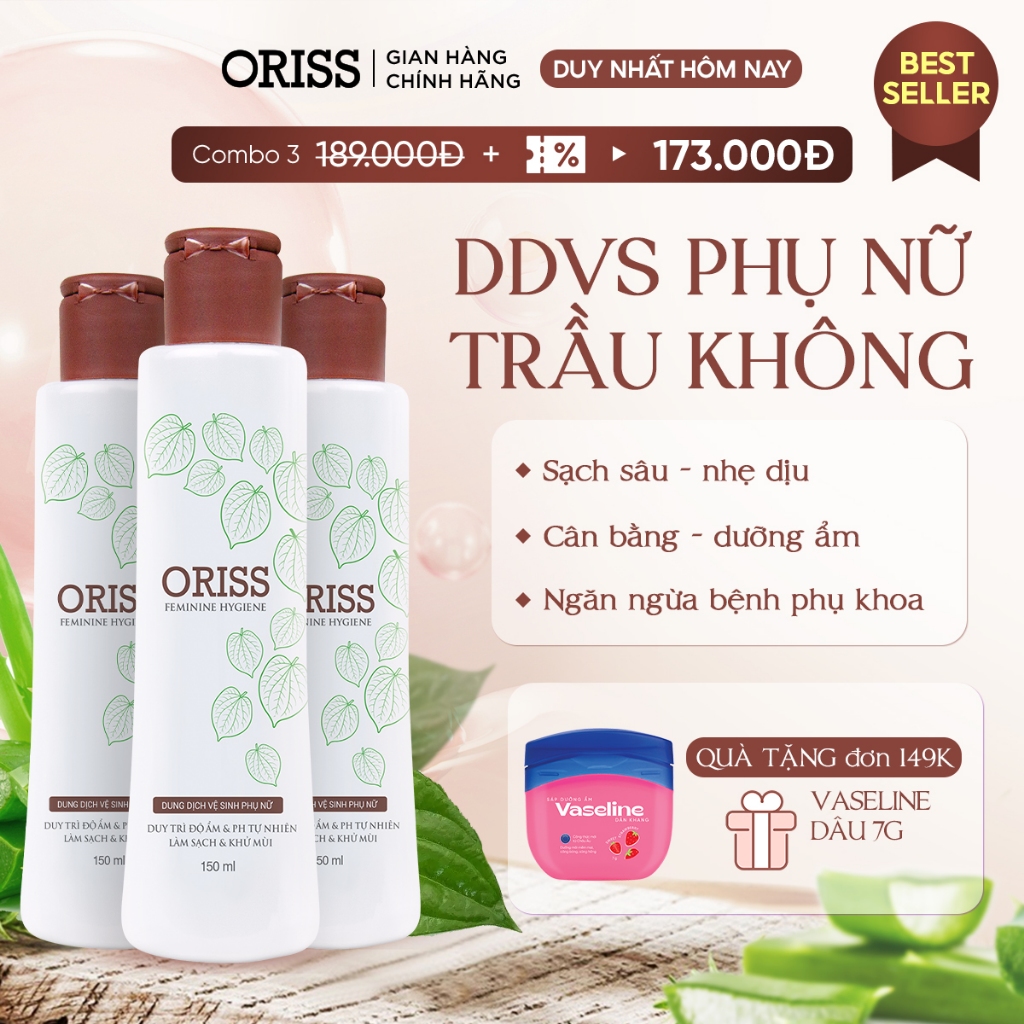 Dung dịch vệ sinh phụ nữ Oriss hỗ trợ làm sạch dịu nhẹ chiết xuất lá trầu…