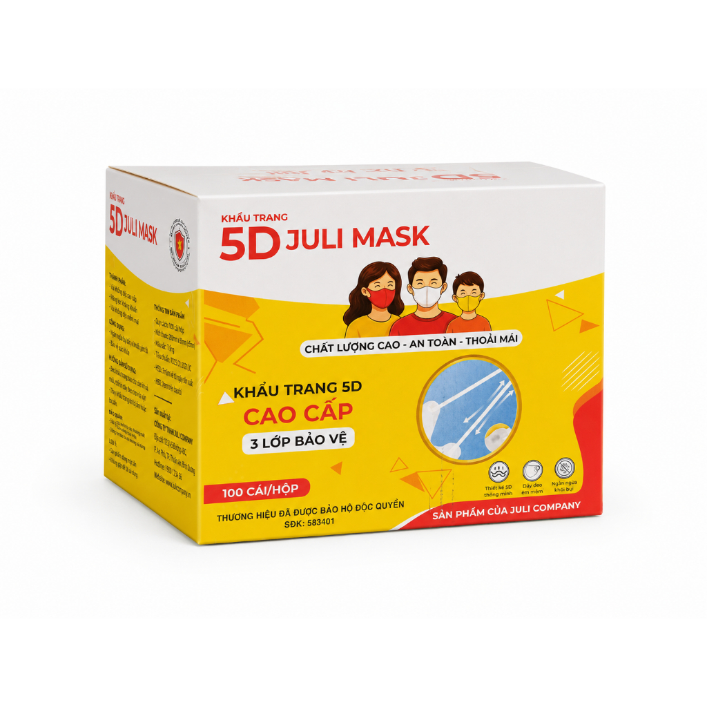 [1000 chiếc] Khẩu trang 5D JULI MASK 3 lớp kháng khuẩn chống bụi mịn, khẩu trang y tế chống nắng tia