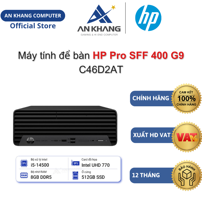 Máy tính để bàn HP Pro SFF 400 G9 C46D2AT (i5- 14500, 8GB RAM, 512GB SSD, Win 11) Chính hãng Bảo hàn