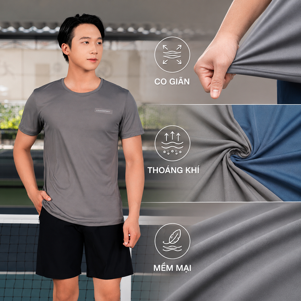 Áo Chạy Bộ Nam Livan LV25S04M205 Mỏng Nhẹ, Nhanh Khô, Co Giãn Tốt, Áo Running Nam Livan Sport Thoáng