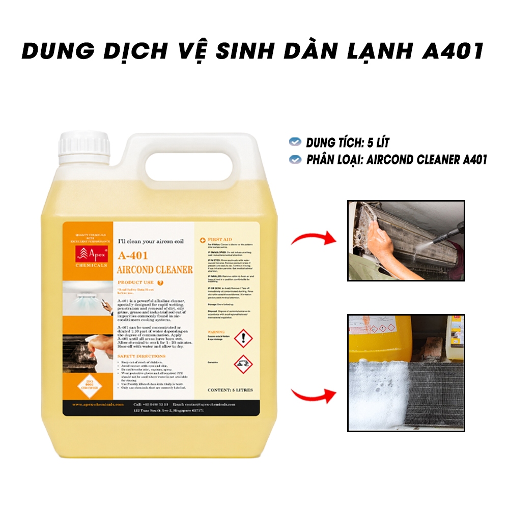Chất tẩy rửa dàn nhôm A400 Coil Kleen - A401 Aircond Cleaner và AC007 loại can 5 lít