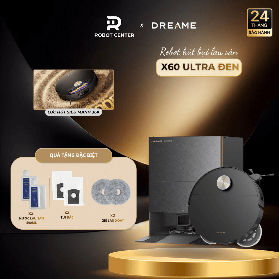 Robot Hút Bụi Lau Nhà Dreame X60 Ultra | Giặt Giẻ Nước Nóng | Vượt Chướng Ngại Kép Lên Tới 8.8cm | B