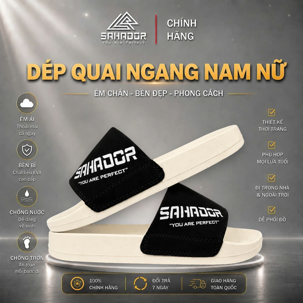 Dép Quai Ngang Nam Nữ Sahador Chính Hãng Unisex Mẫu Mới Siêu Êm Siêu Nhẹ Chống Trơn Trượt SD27