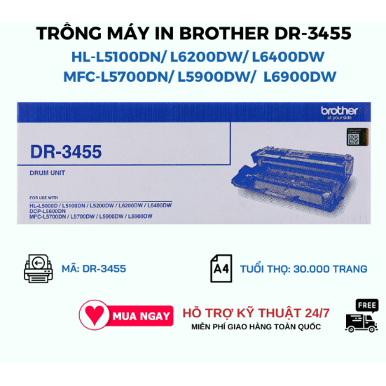 Trống Drum Brother DR-3455 Chính Hãng 30.000 Trang Dùng Cho HL-L5100DN L6200DW L6400DW MFC-L5700DN L