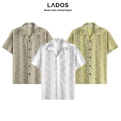 [DEAL MỞ BÁN] Áo Sơ Mi Nam Ngắn Tay LADOS - 8201 Cổ Cuban Dệt Lưới Họa Tiết Lá Vải Thoáng Mát Thấm Hút Mồ Hôi