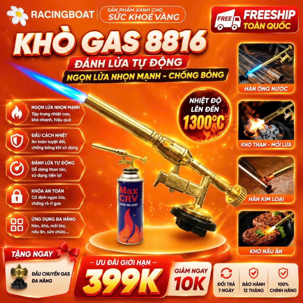 FREESHIP Khò Gas 8816 – Đánh Lửa Tự Động, Đầu Cách Nhiệt, Ngọn Lửa Nhọn Mạnh Chống Bỏng, Ứng Dụng Mọ