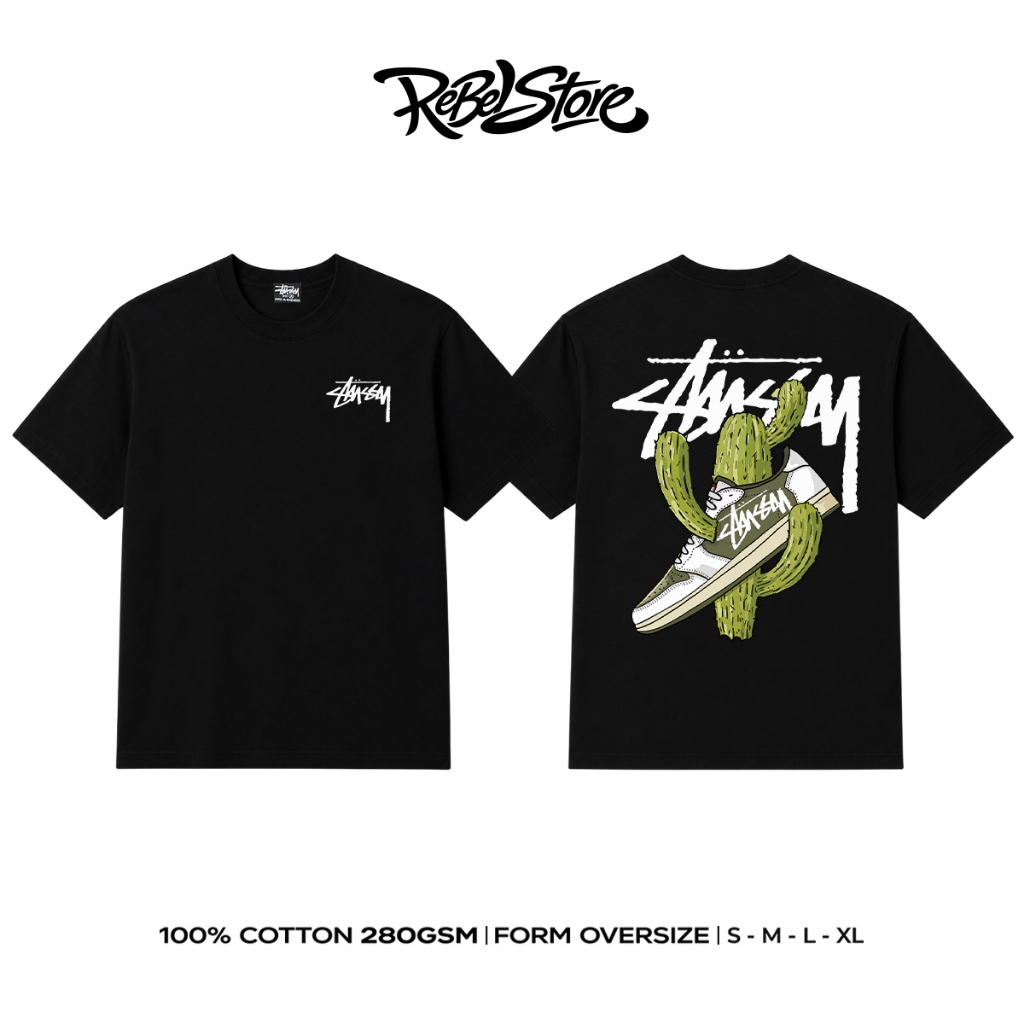 Áo Thun Stussy Cactus Sneaker Backprint Form Rộng Unisex Cotton 280GSM – REBEL STORE