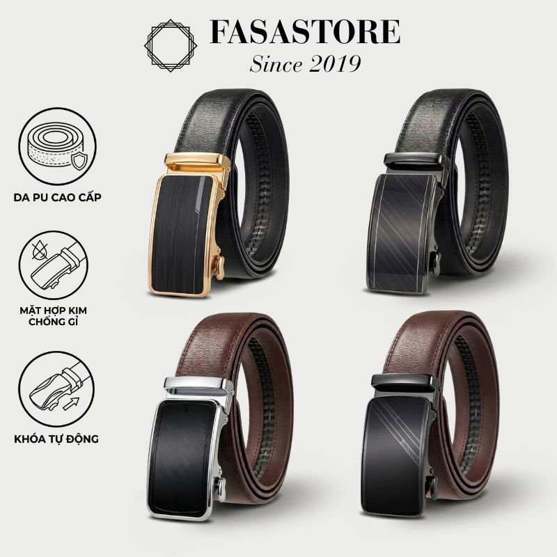 [HÀNG MỚI VỀ] Dây Lưng Nam FASA STORE Khóa Tự Động – Thắt Lưng Da Cao Cấp, Mặt Kim Loại Sang Trọng