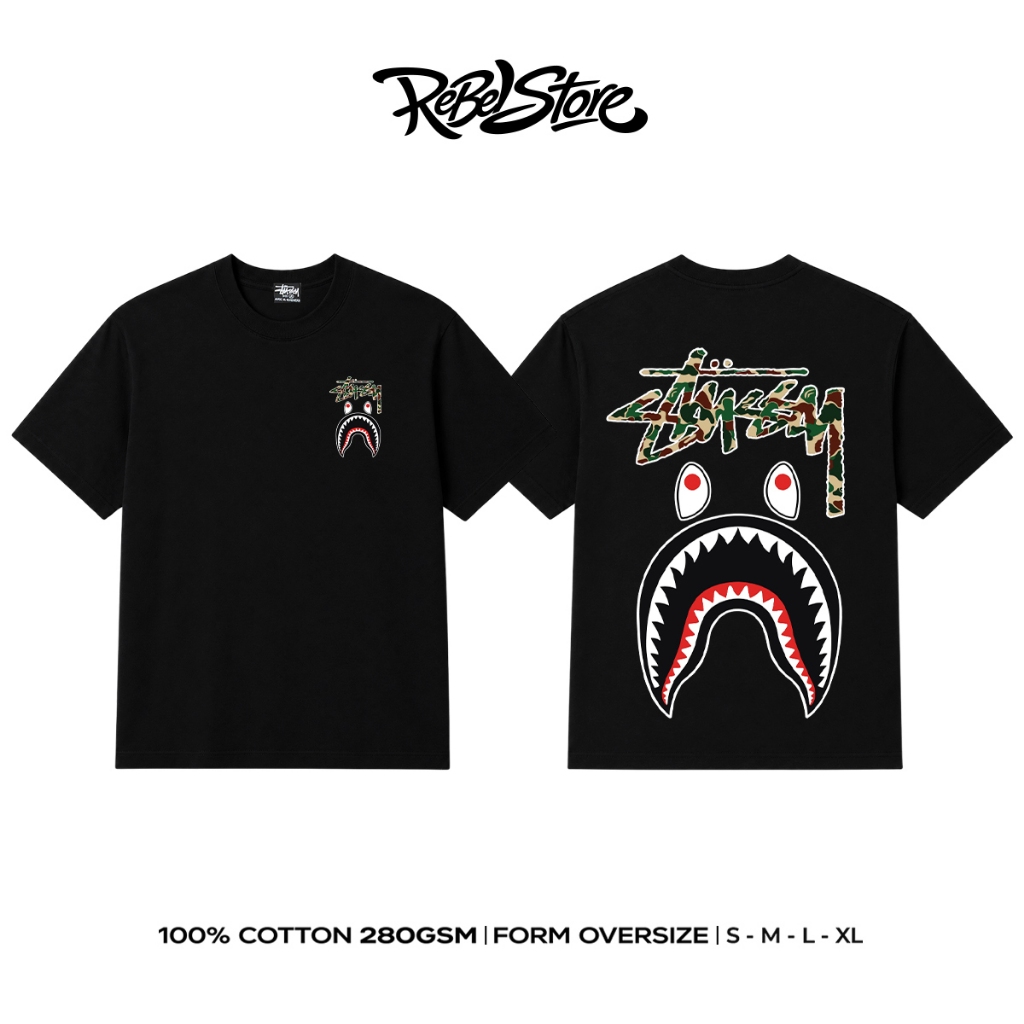 Áo Thun Stussy X Bape Camo Form Rộng Unisex Cotton 280GSM – REBEL STORE