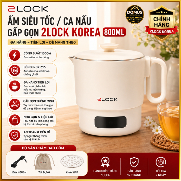 Nồi Mini Đa Năng 2LOCK 800ml Chính Hãng - Nồi Gấp Gọn Tiện Lợi  - Nấu Mì Cháo Lẩu Luộc Trứng