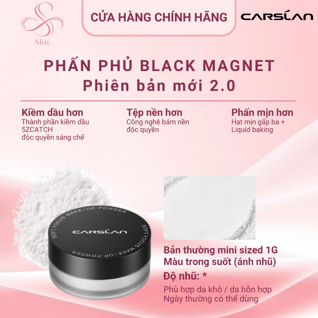 [GIFT] PHẤN PHỦ CARSLAN 1.0 & 2.0 BLACK MAGNET SOFT FOCUS MAKE-UP POWDER - MINI SIZE 1G