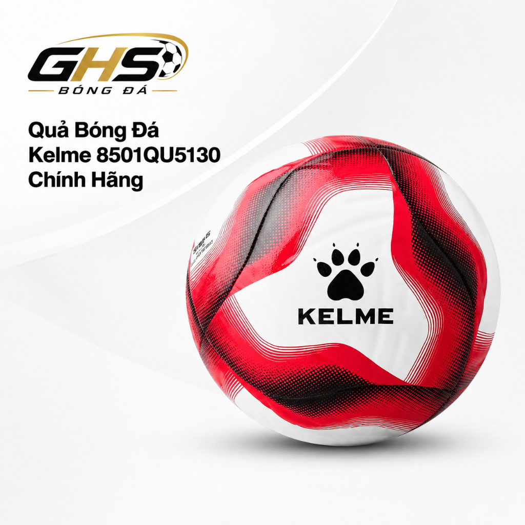 Quả Bóng Đá Kelme 8501QU5130 Chính Hãng, Vỏ TPU Khâu Máy 8 Panels, Nảy Ổn Định, Màu Trắng Đỏ