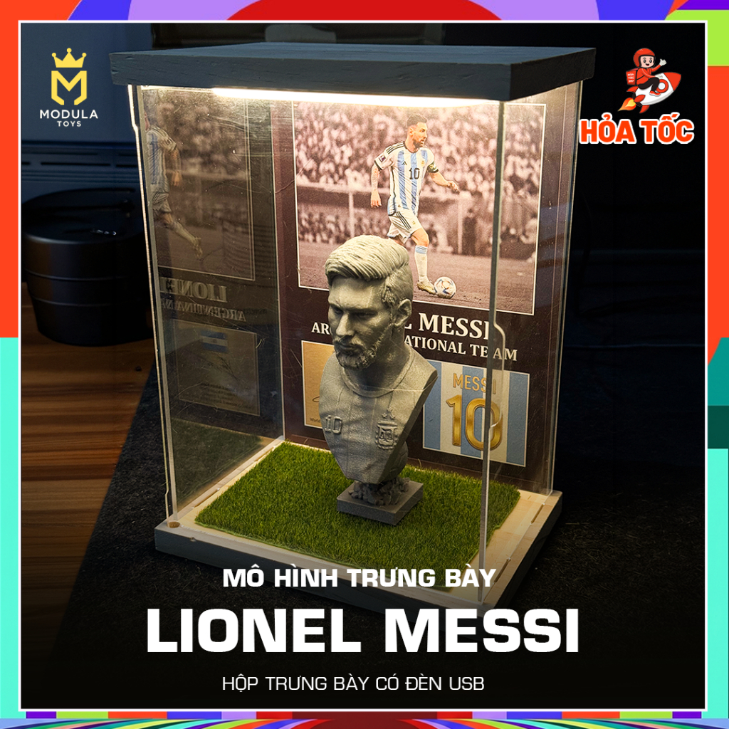 Tượng Mô Hình Cầu Thủ Messi Kèm Hộp Mica Trưng Bày Có Đèn LED World Cup 2026