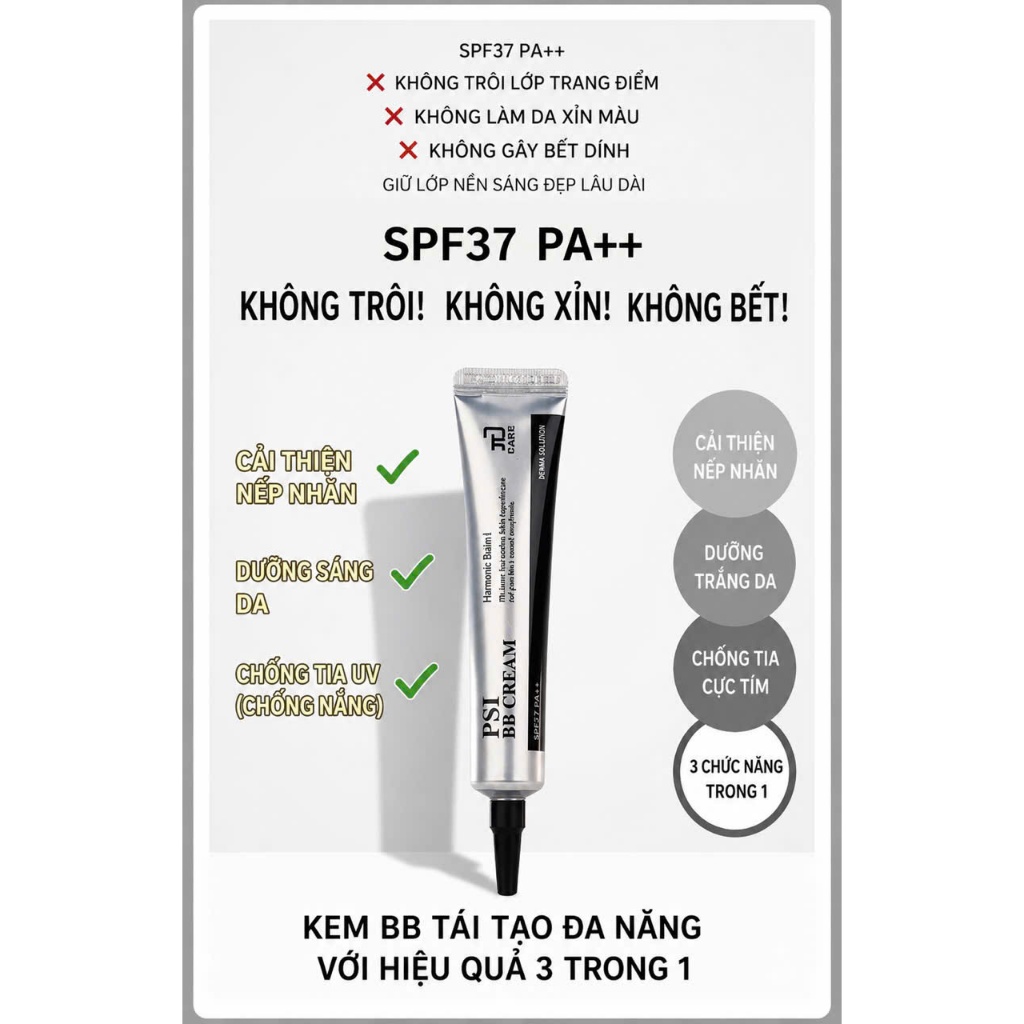 KEM NỀN  PSI BB Cream của thương hiệu Pion-Tech.(TRANG ĐIỂM VÀ DƯỠNG DA ) KOREA 30ML