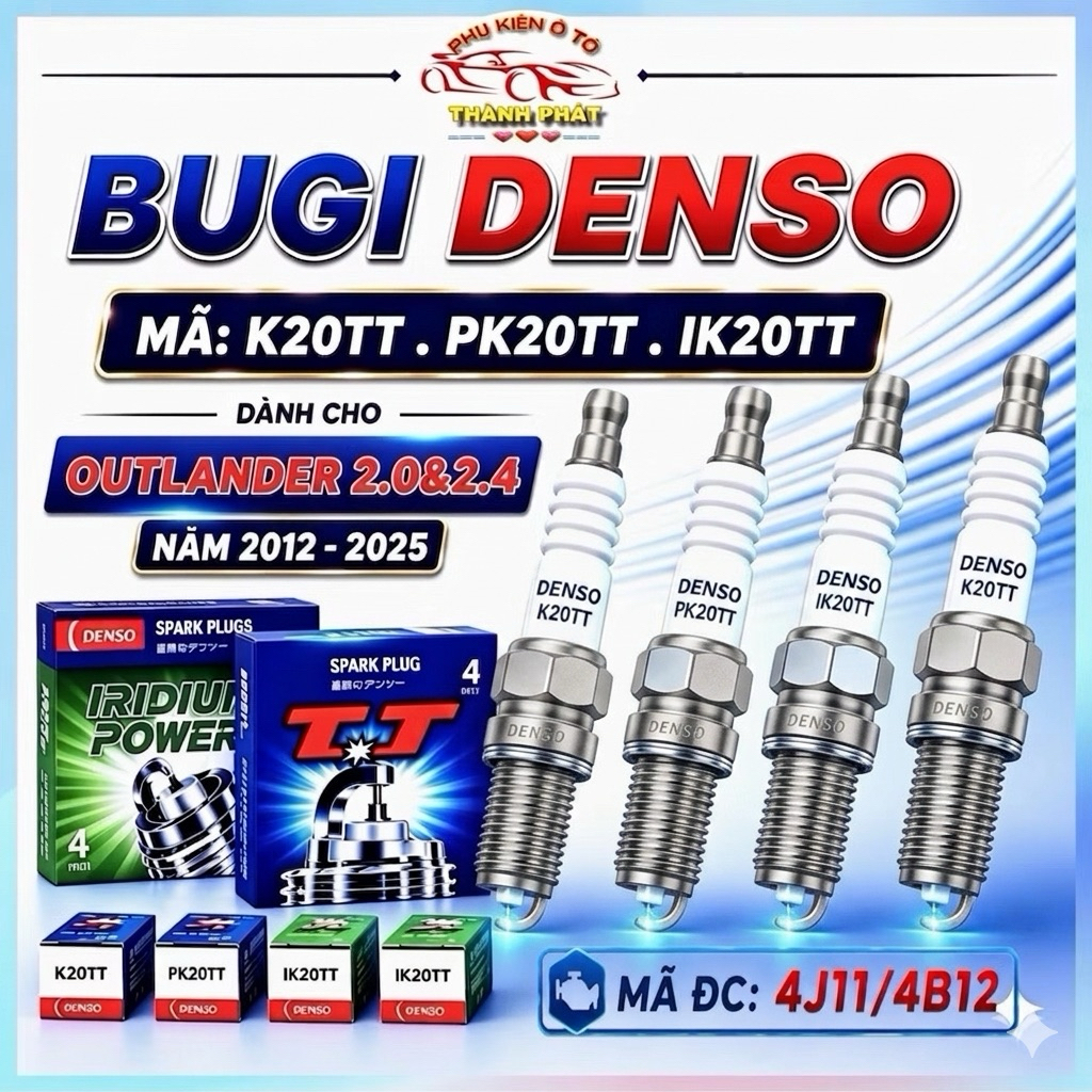 Bộ 4 Bugi Denso Chính Hãng Cho Xe Mitsubishi Outlander 2.0/2.4 Đời 2012-2025 Mã K20TT PK20TT IK20TT
