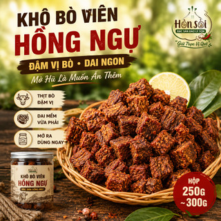 Khô Bò Viên Bò Miếng Hồng Ngự Hòn Sỏi – Đậm Vị Thịt Bò – Dai Ngon Dễ Ăn Mở Hũ Dùng Ngay – Hộp ~300g