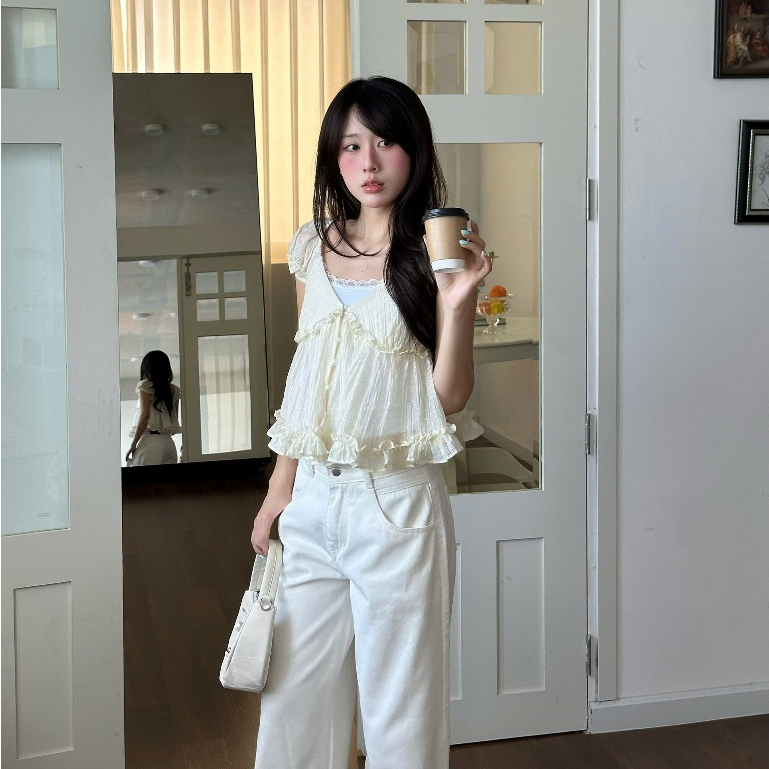 NAVIE X KURV (CÓ BIGSIZE) - (TẶNG KÈM ÁO 2 DÂY TRẮNG) Áo babydoll voan WINKY phối bèo thời trang nữ | BigBuy360 - bigbuy360.vn