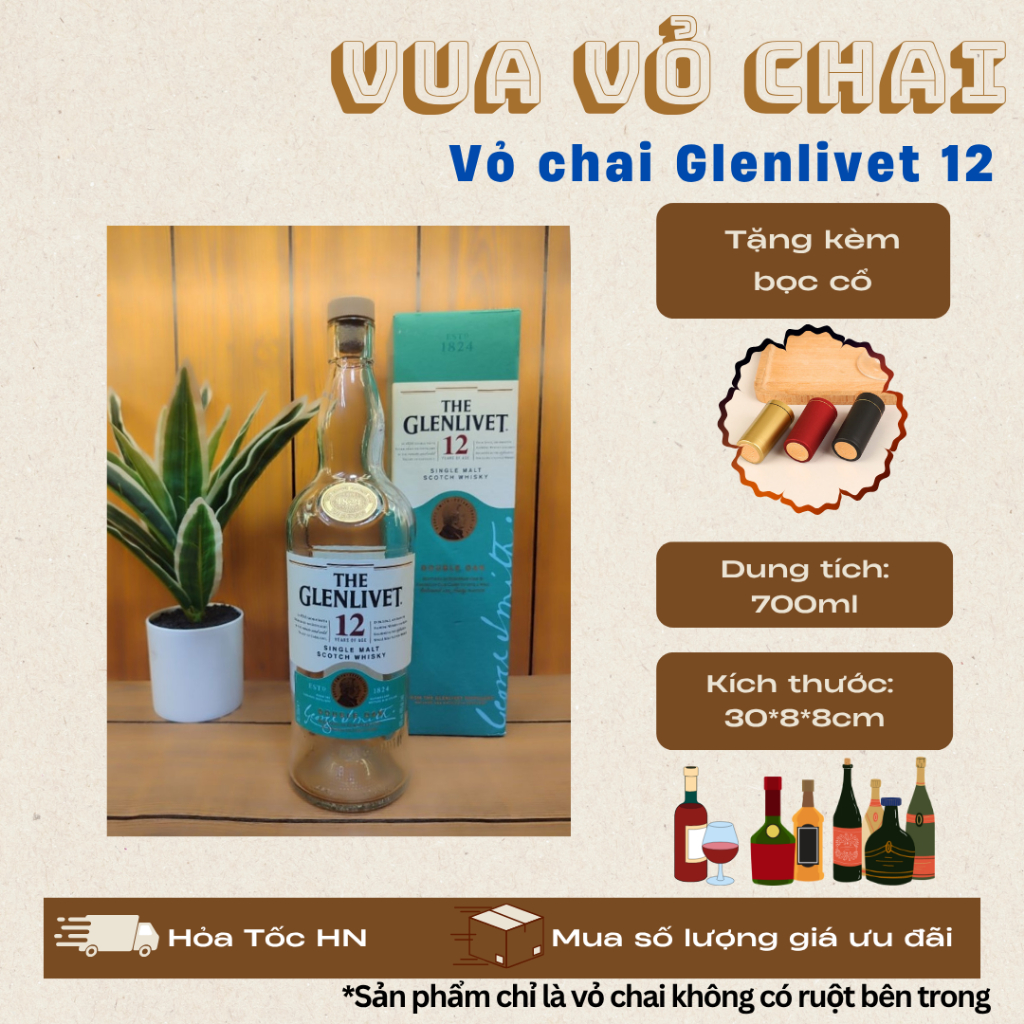 VỎ CHAI THE GLENLIVET 12 FULL BOX, [NEW 99%] [TẶNG KÈM BỌC CỔ]