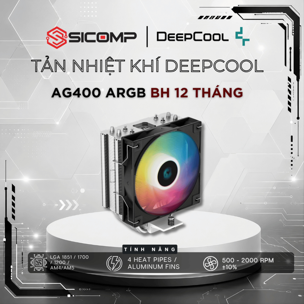 TẢN NHIỆT KHÍ DEEPCOOL AG400 ARGB, BH 12 THÁNG