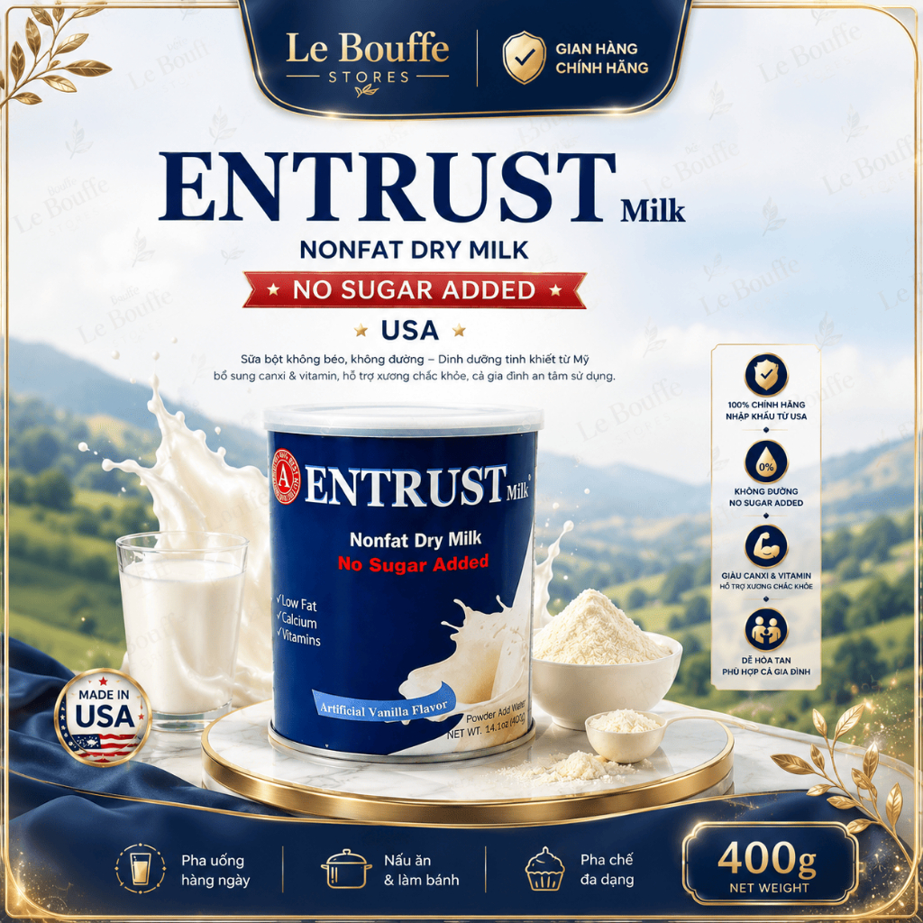 Sữa Entrust Milk Nonfat Dry Milk No Sugar Added USA 400g