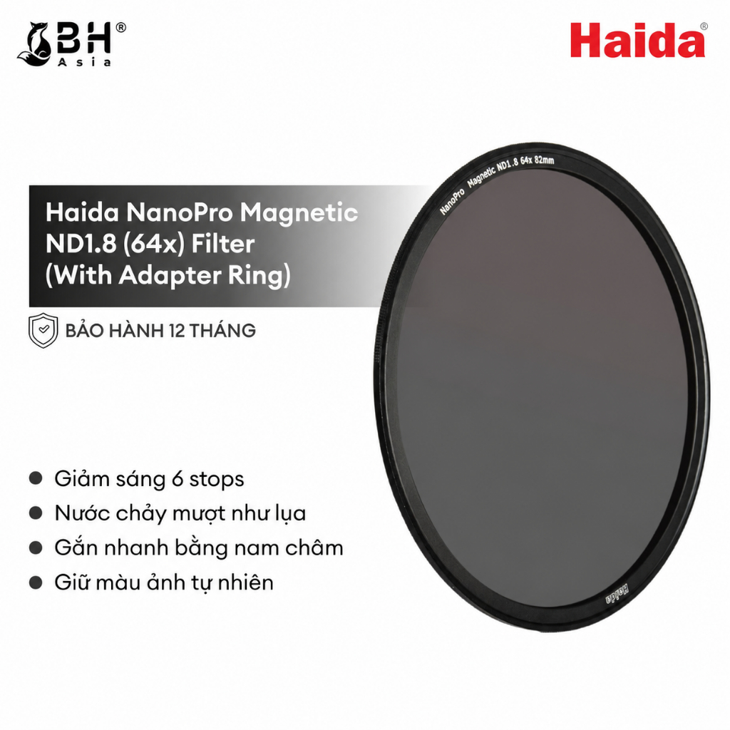 BH Asia - Kính lọc Haida NanoPro Magnetic ND1.8 (64x) Filter (With Adapter Ring) 67mm/ 72mm/ 77mm/ 8