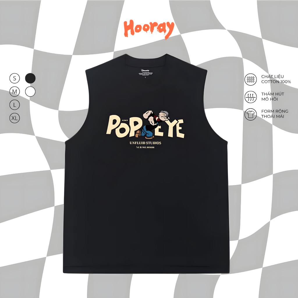 Áo Ba Lỗ Tank Top Hoạ Tiết POPEYE Hooray Cotton Rộng Rãi Thoáng Mát AH13