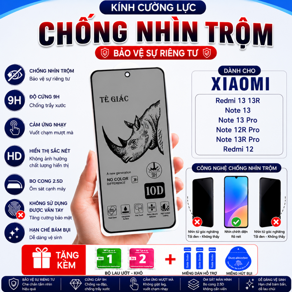 Cường Lực Chống Nhìn Trộm Cho Redmi 13 13R Note 13 Note 13 Pro Note 12R Pro Note 13R Pro Redmi 12