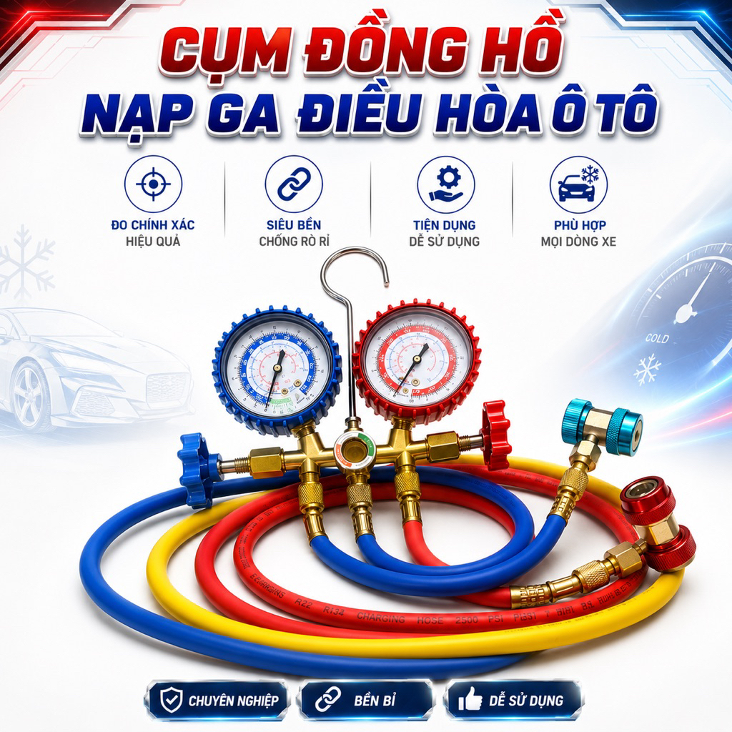 Đồng Hồ Nạp Ga Ô Tô Dây 1M5 Có KÈM Van Sạc Ga