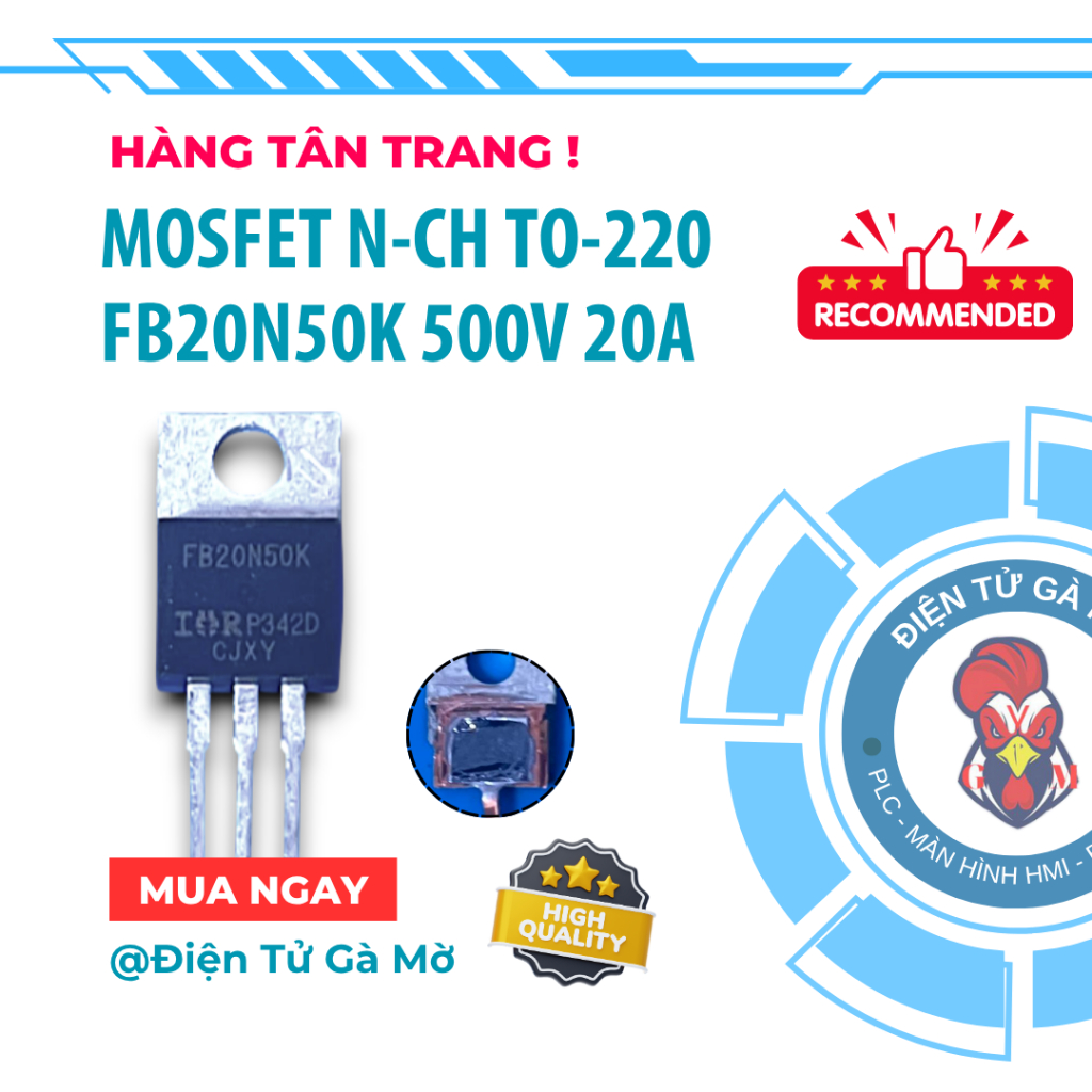 [1 CON] Mosfet N-Channel Kênh N, IRFB20N50K FB20N50K 20N50 500V 20A TO-220, Hàng Tân Trang