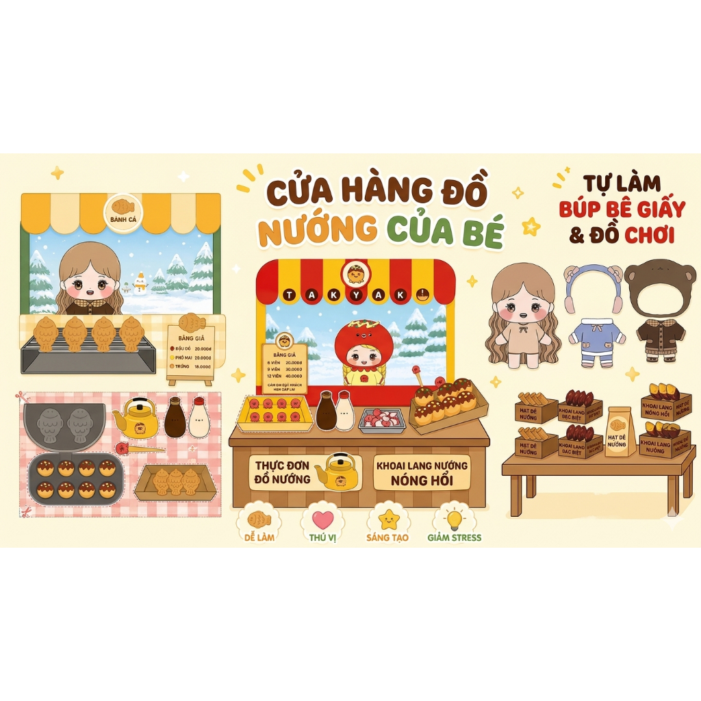 Xoei Paper -  Tự Cắt Tay Bakery cửa hàng ăn vặt material pack đồ chơi giáo dục sớm khai sáng búp bé 