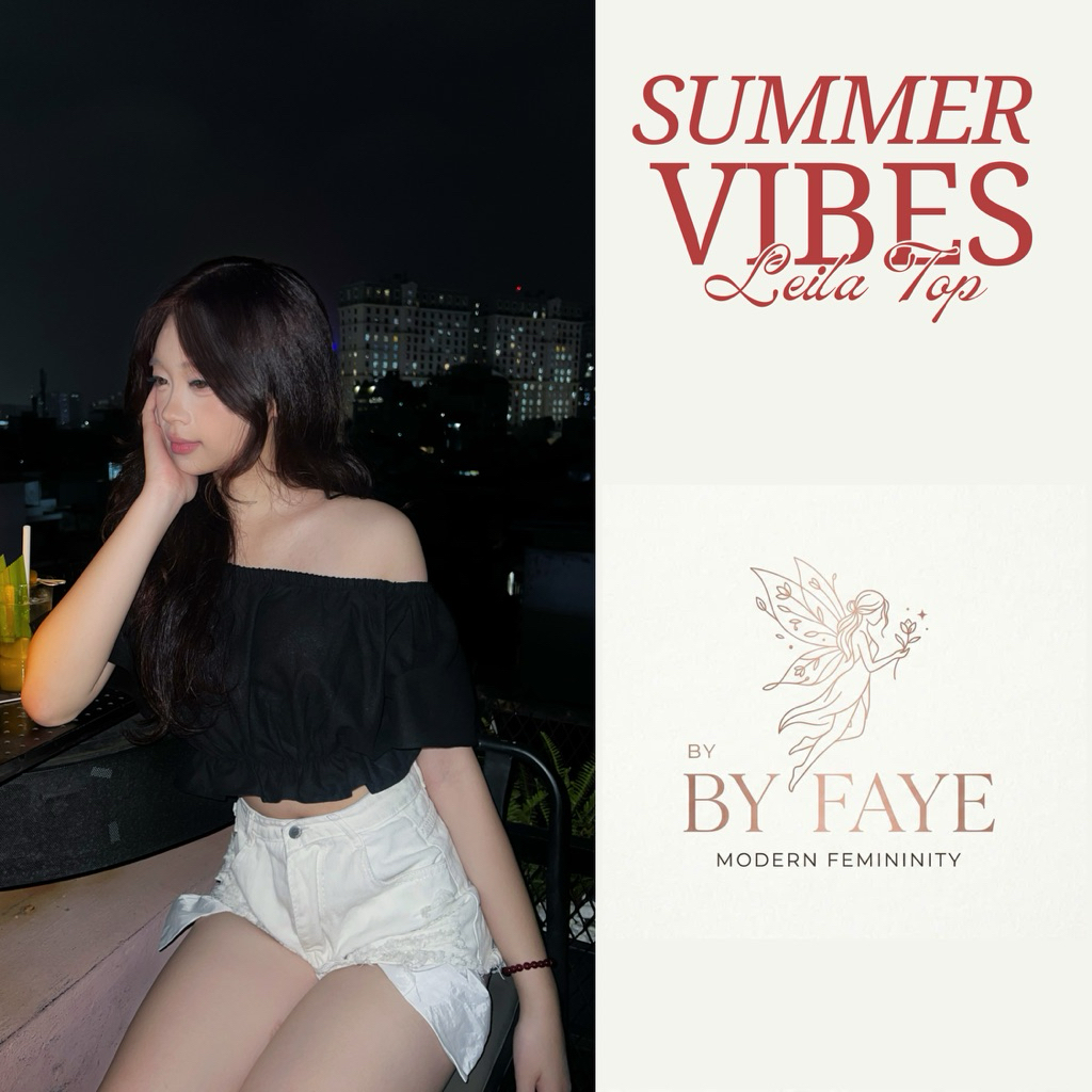 AUTUMN VIBES- LEILA TOP - Áo trễ vai đen xinh vải linen