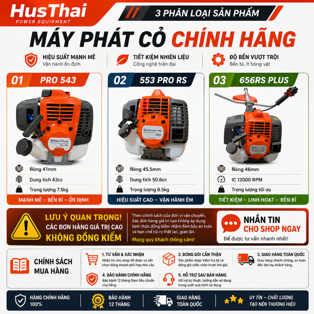 Máy cắt cỏ husthai 656 553 543 pro - kèm quà tặng - nòng 41 - 45,5li - 46li quật cỏ cực mạnh