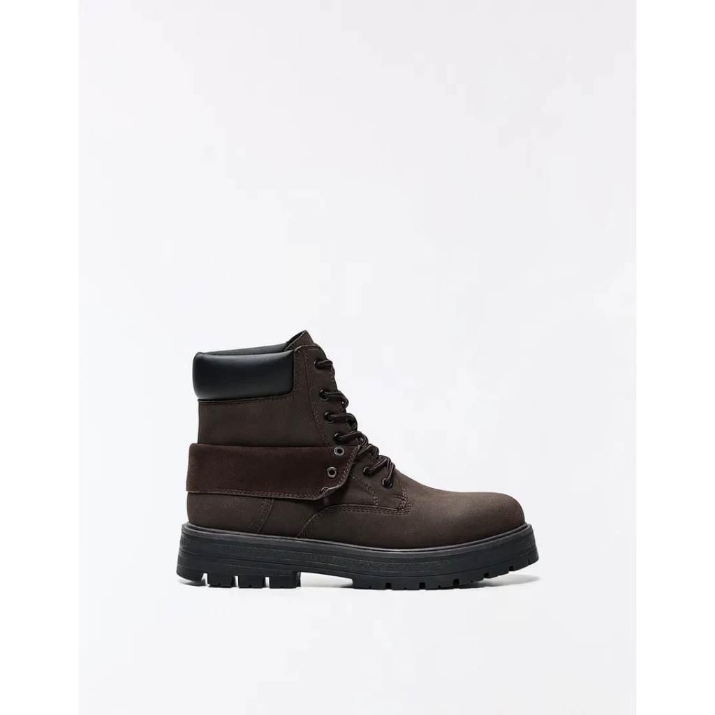 Giày boots nam BSK buộc dây đế bằng màu brown