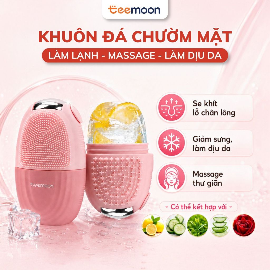 Khuôn đá chườm mặt Teemoon 3 in 1 - Silicon y tế, con lăn thép massage, đầu gai silicon mềm