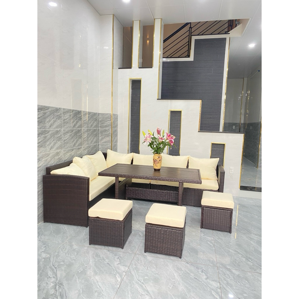 Bộ sofa ngoài trời 7 món cao cấp [ kèm đệm -Chống nước UV | Ghế sân vườn villa cafe Resorts