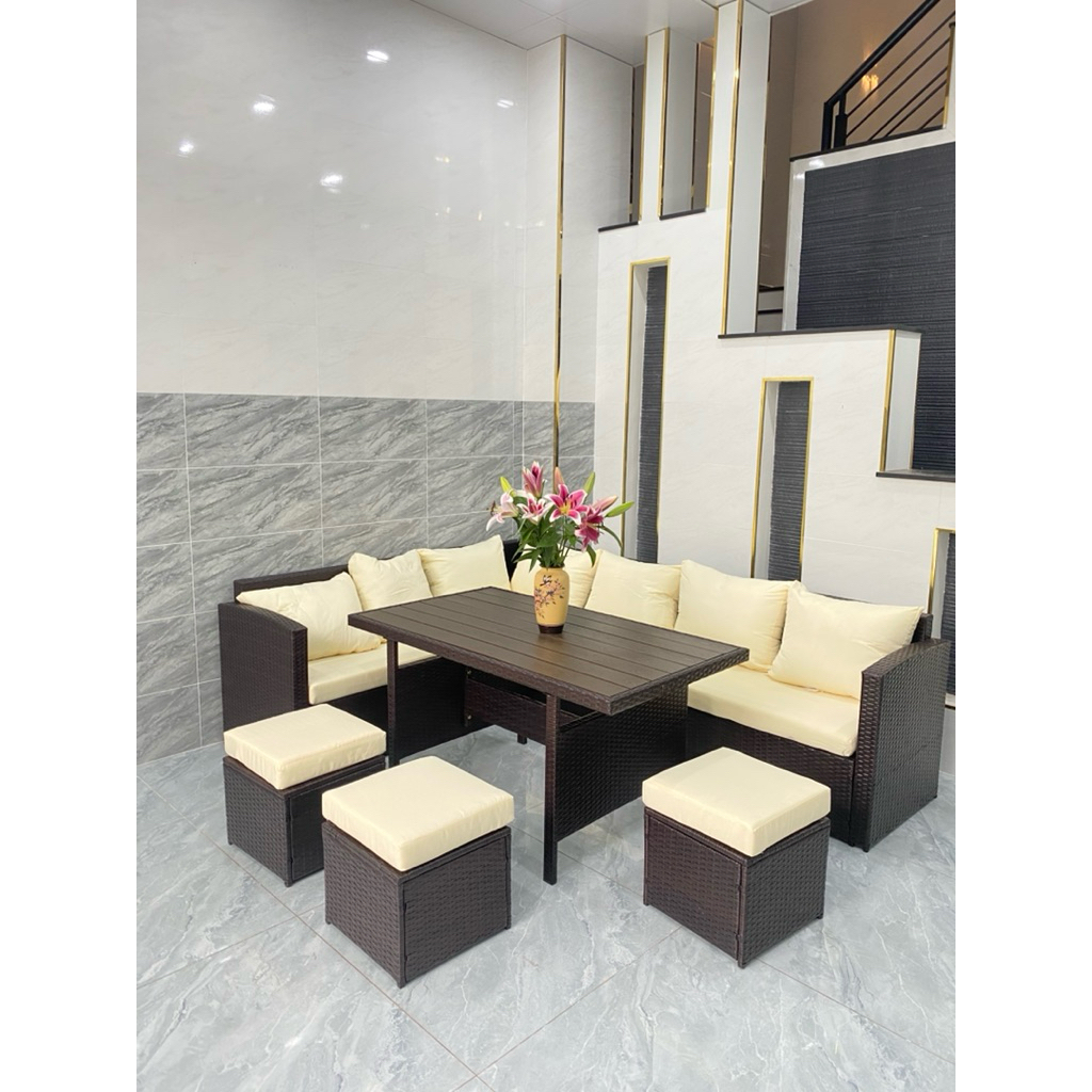 Bộ sofa ngoài trời  7món cao cấp [ kèm đệm -Chống nước UV | Ghế sân vườn villa cafe Resorts