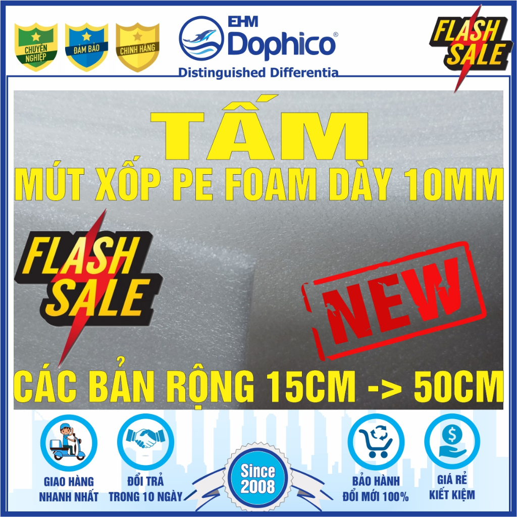 Xốp mút PE Foam dày 10mm (bản rộng 15cm > 50cm) dùng lót bọc hàng hóa dễ vỡ, chống sốc đồ thủy tinh