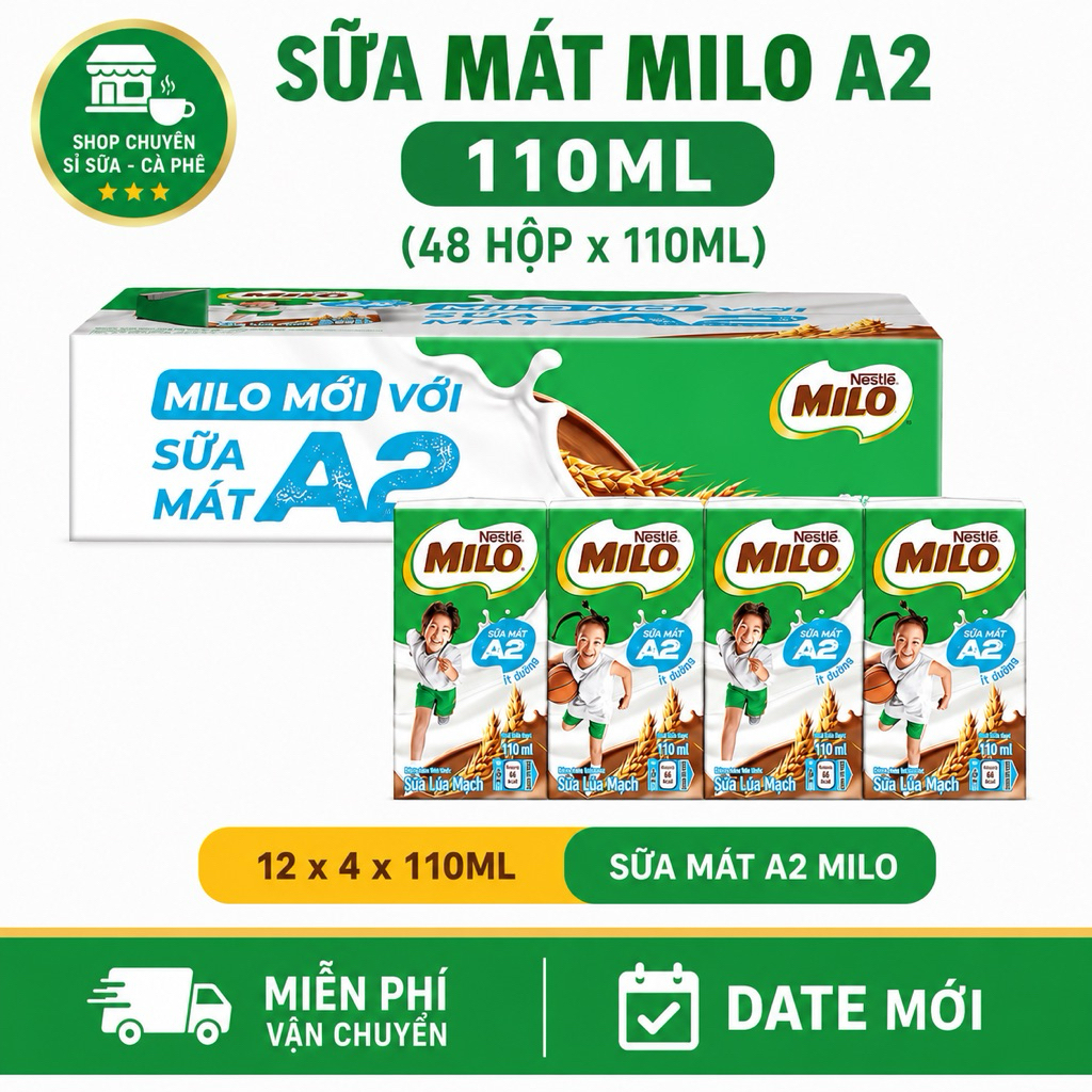 Sữa Lúa Mạch Milo A2 110ML (48hộp x 110ml) Date 10/2026