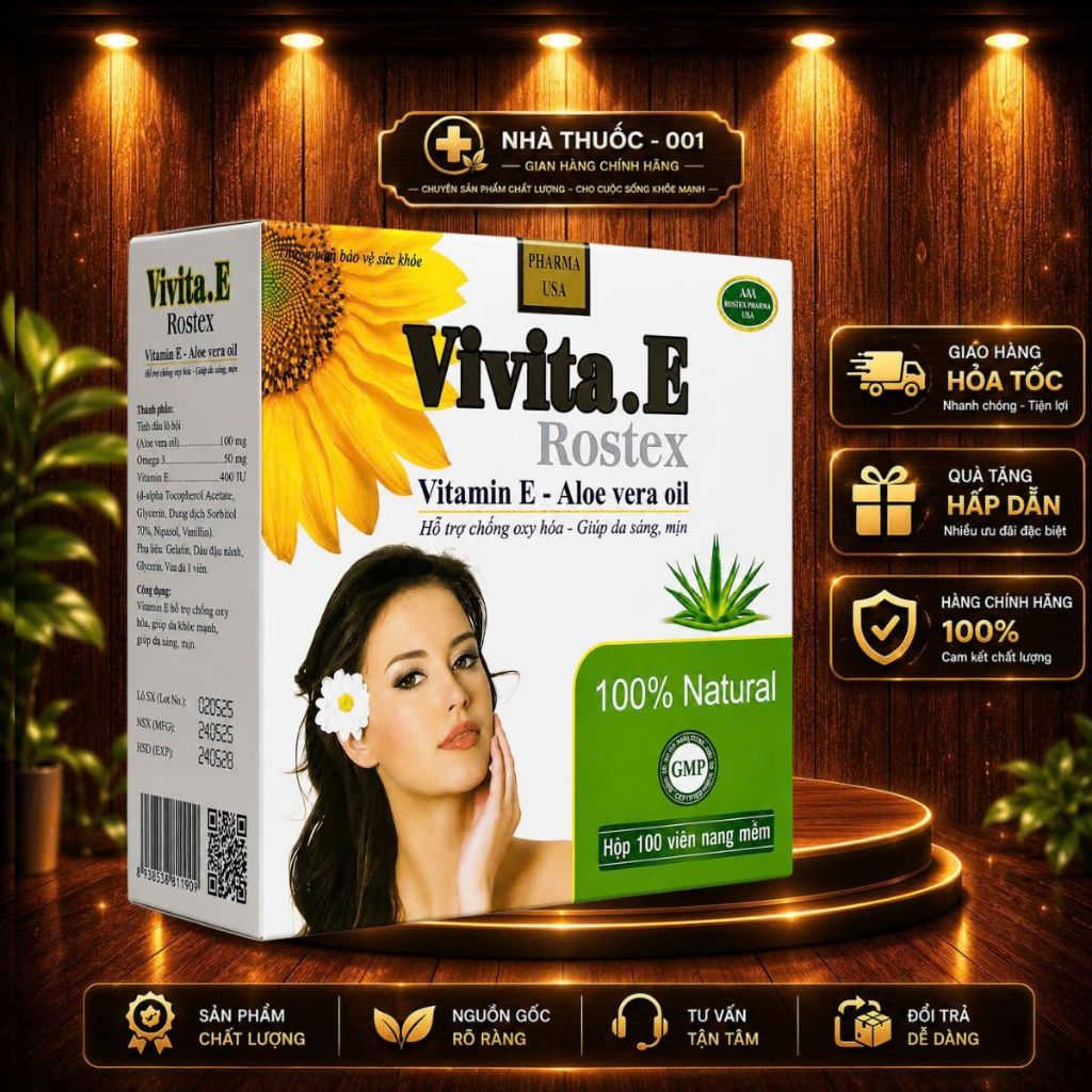 Vivita.E Rostex – Vitamin E & Aloe Vera Oil  🌿 Bổ sung Vitamin E kết hợp tinh dầu nha đam (Aloe Vera
