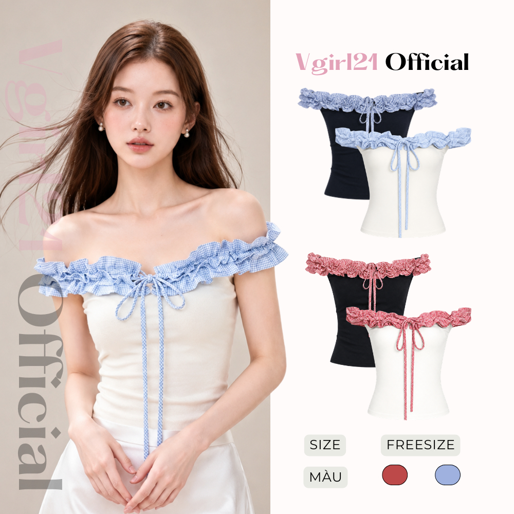 [DEAL MỞ BÁN] SunA Top - Áo kiểu nữ VGIRL21 bẹt vai viền bèo - Viền tầng bèo có dây cột điều chỉnh | BigBuy360 - bigbuy360.vn