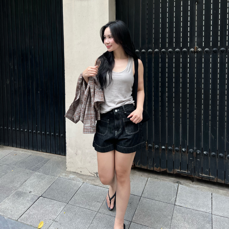 Quần short túi hộp gấu 4cm chất Jeans cotton phong cách basic Hàn Quốc S26THOP | BigBuy360 - bigbuy360.vn