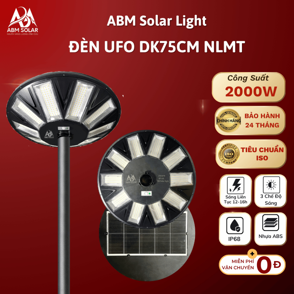 Đèn Đường Năng Lượng Mặt Trời 2000W UFO ABM SOLAR DK75, LED Siêu Sáng Cảm Biến Chuyển Động, Chiếu Sá