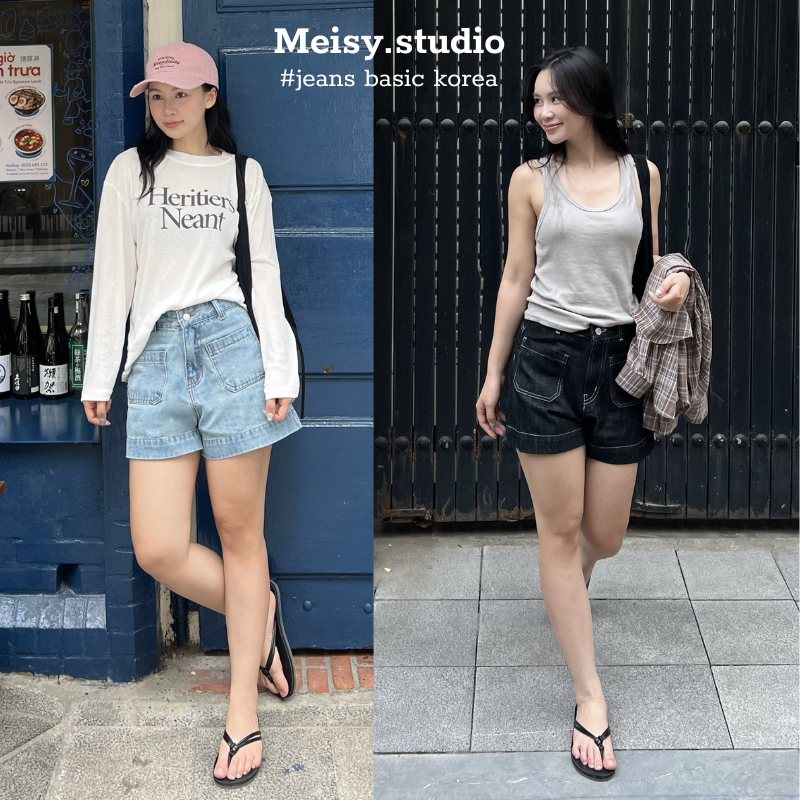 Quần short túi hộp gấu 4cm chất Jeans cotton phong cách basic Hàn Quốc S26THOP | BigBuy360 - bigbuy360.vn