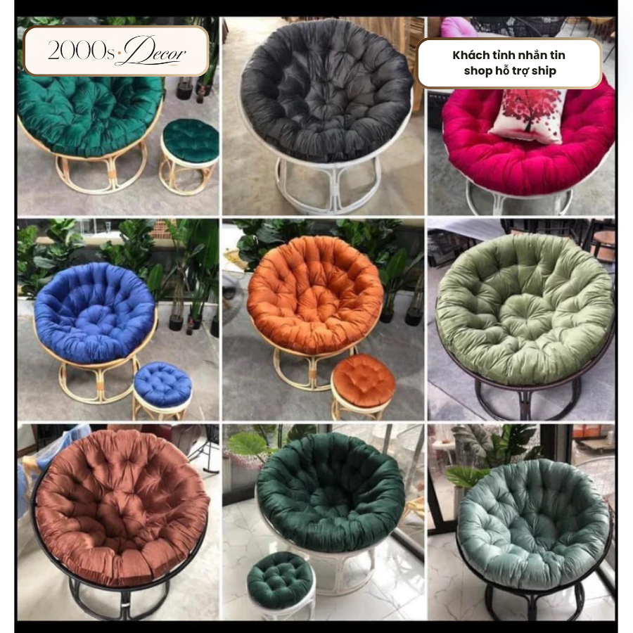 Đệm lẻ Papasan nhiều màu, đệm ghế thư giãn tròn êm ái cho ghế Papasan
