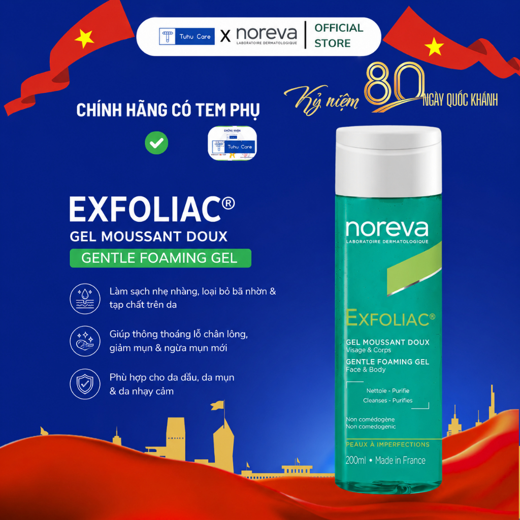 Sữa rửa mặt Noreva Exfoliac 200ml intensive dành cho mọi loại da