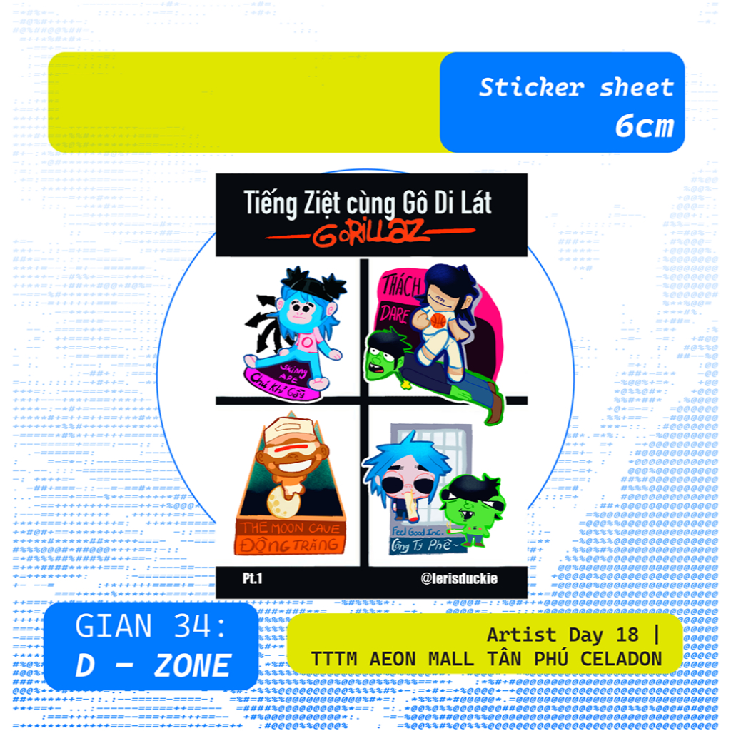 Gorillaz - Tiếng Ziệt cùng Gô Di Lát (Sticker Sheet A6)