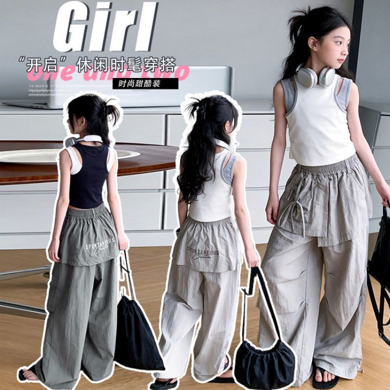 GD20 quần dài hiphop bé gái lớn size130-170 25-45kg quần dài ống rộng phong cách trẻ hot trend xu hư