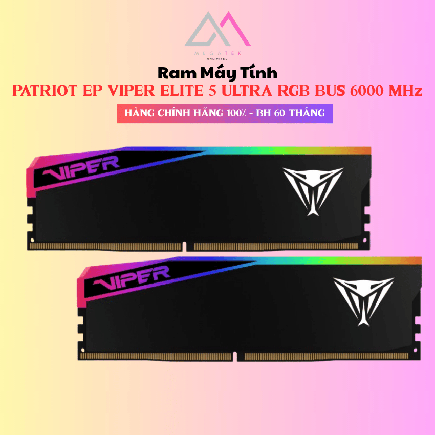 Ram Máy Tính PATRIOT EP VIPER ELITE 5 ULTRA RGB 2x16 DDR5 CL36 BUS 6000 MHz - Hàng chính hãng - BH 6